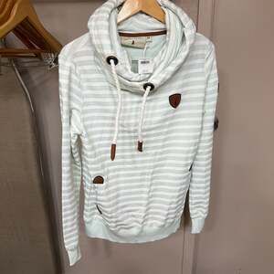 Wanakome Artemis Mint Green and White Striped Cowl Neck Hoodie